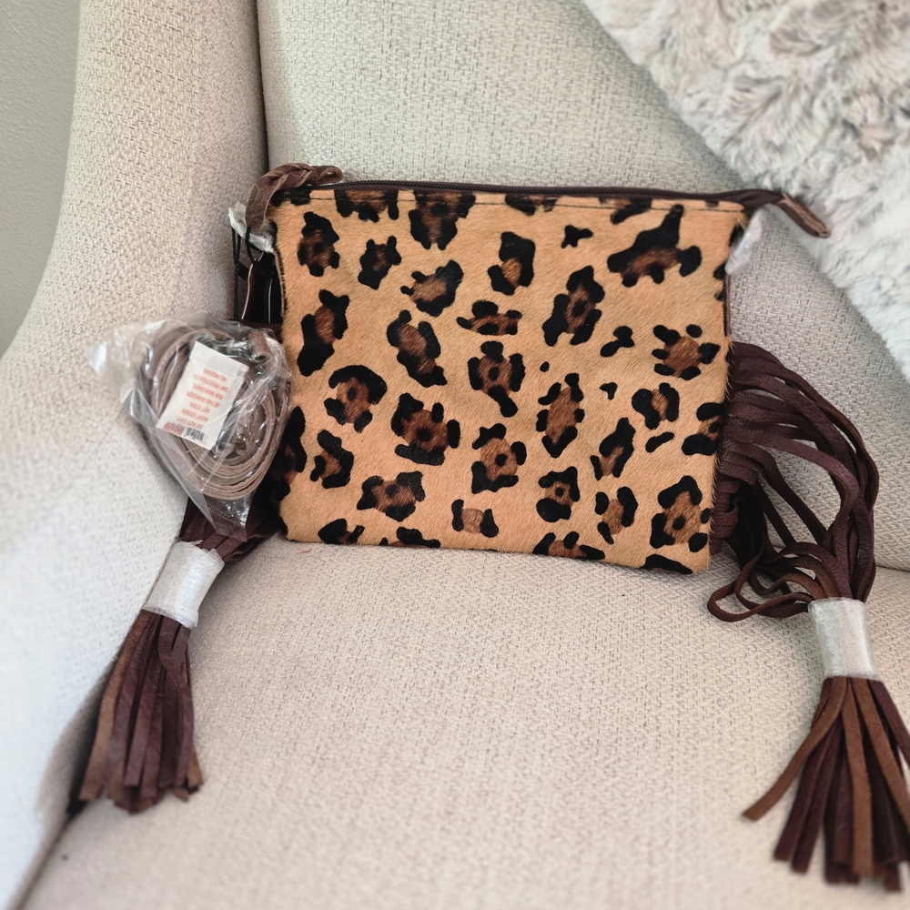 American Darling Brown Leopard Crossbody Bag with Tassels